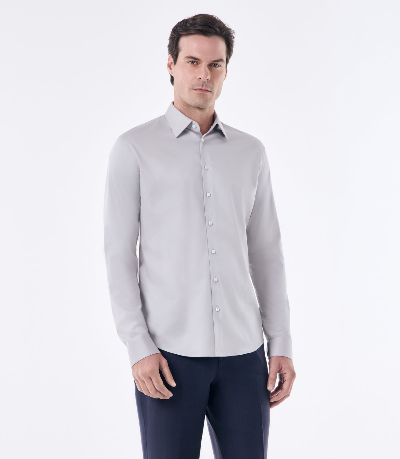 Camisa Social Lar Manga Longa Cinza – slide 1