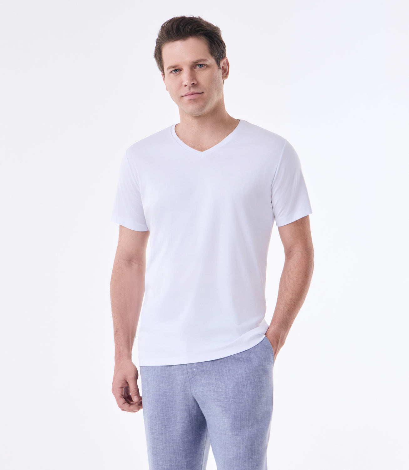 Camiseta Pima Gola V Fio 140 Branco – slide 1
