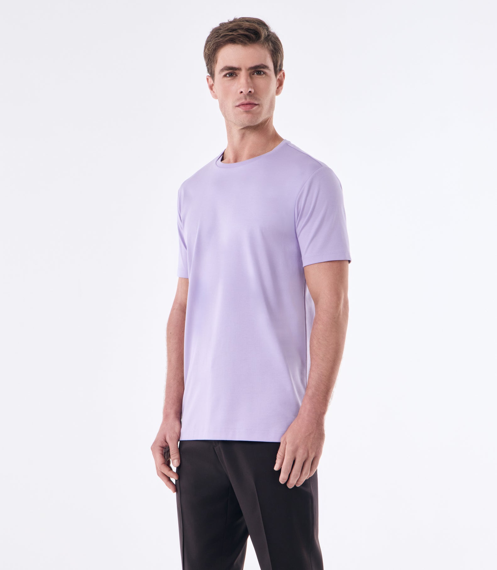Camiseta Pima Interloque Gola Cruzada Lilás