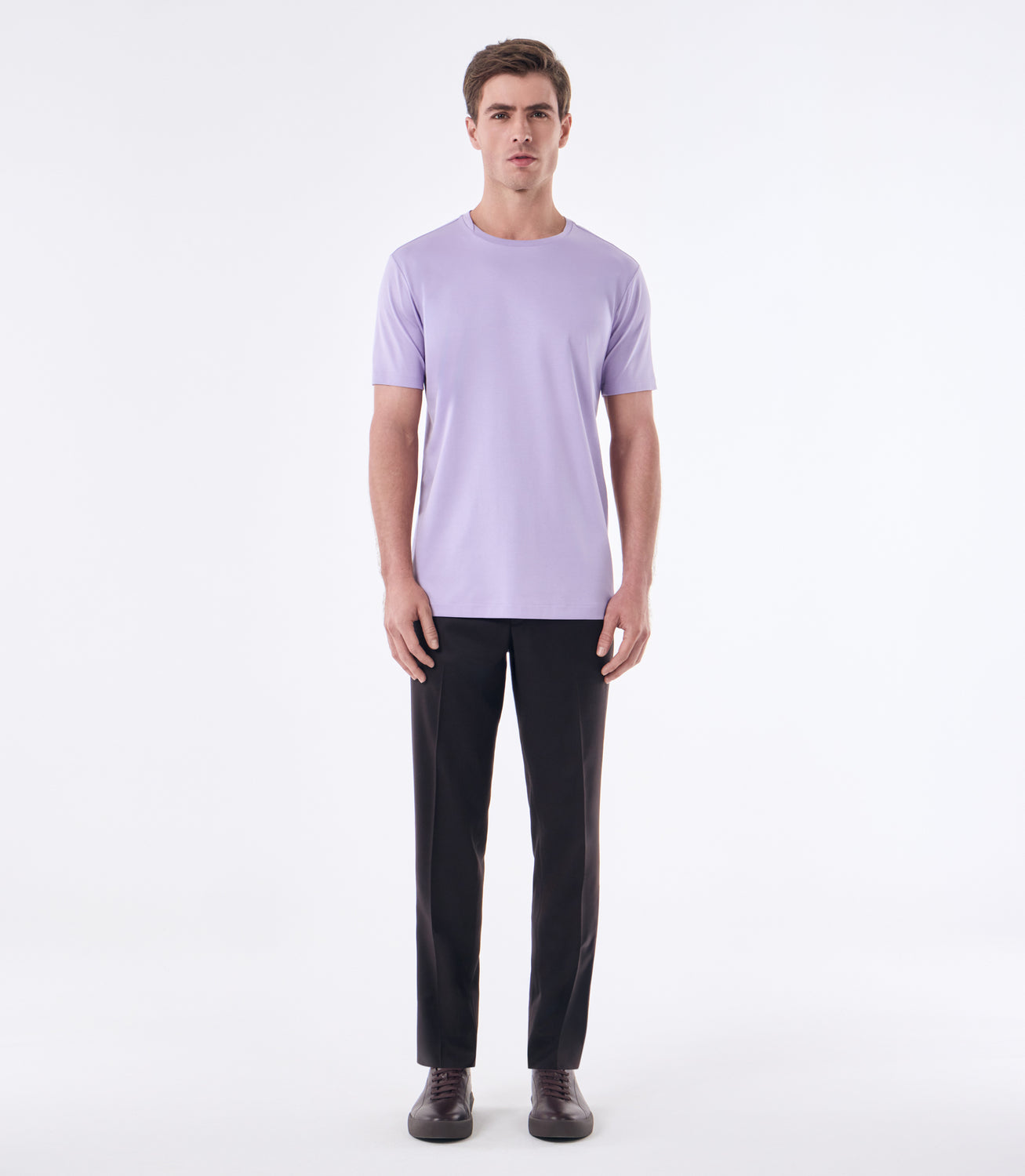 Camiseta Pima Interloque Gola Cruzada Lilás – slide 2