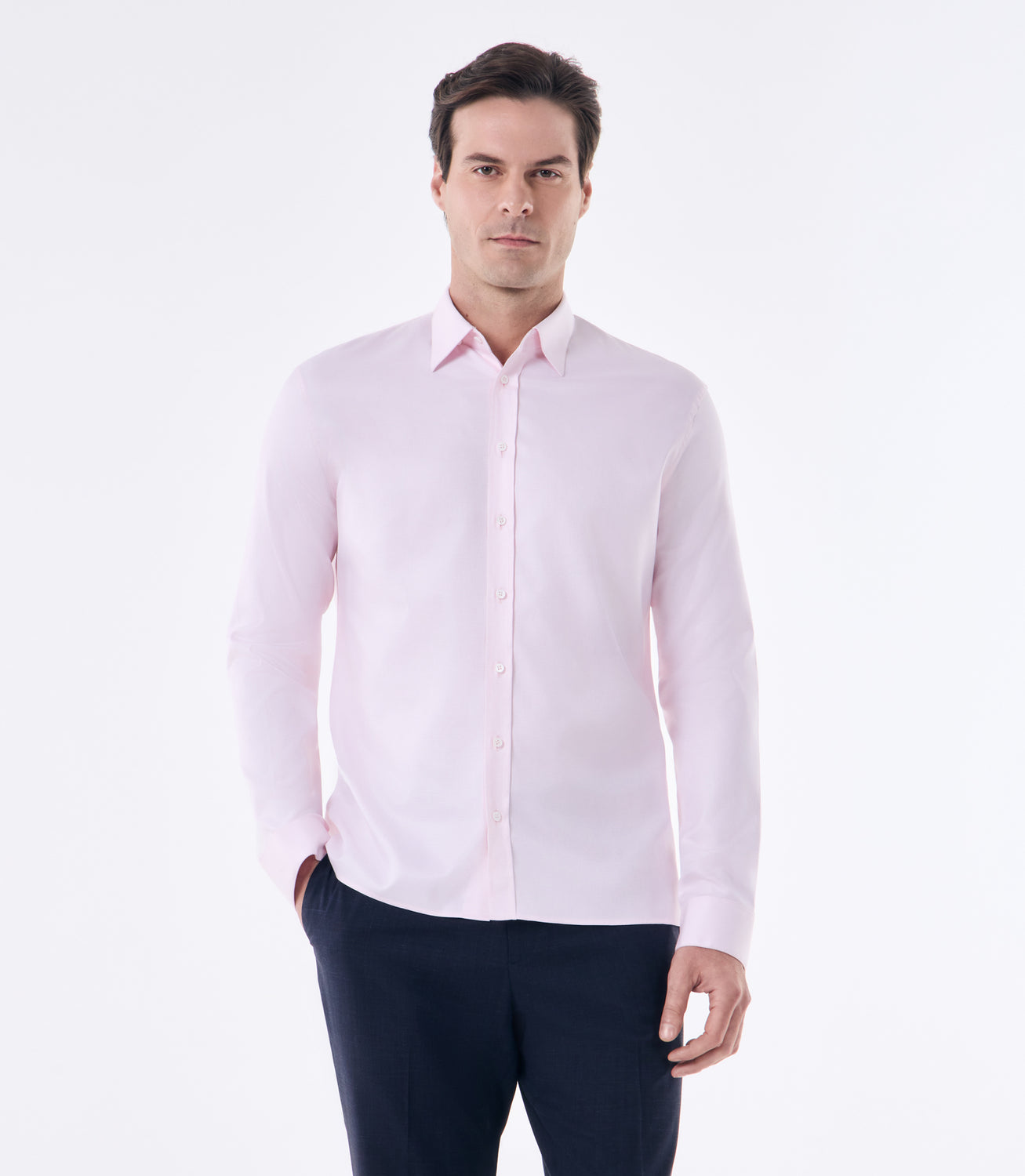 Camisa Masculina Oxford Manga Longa Microdesenho Rosa – slide 1