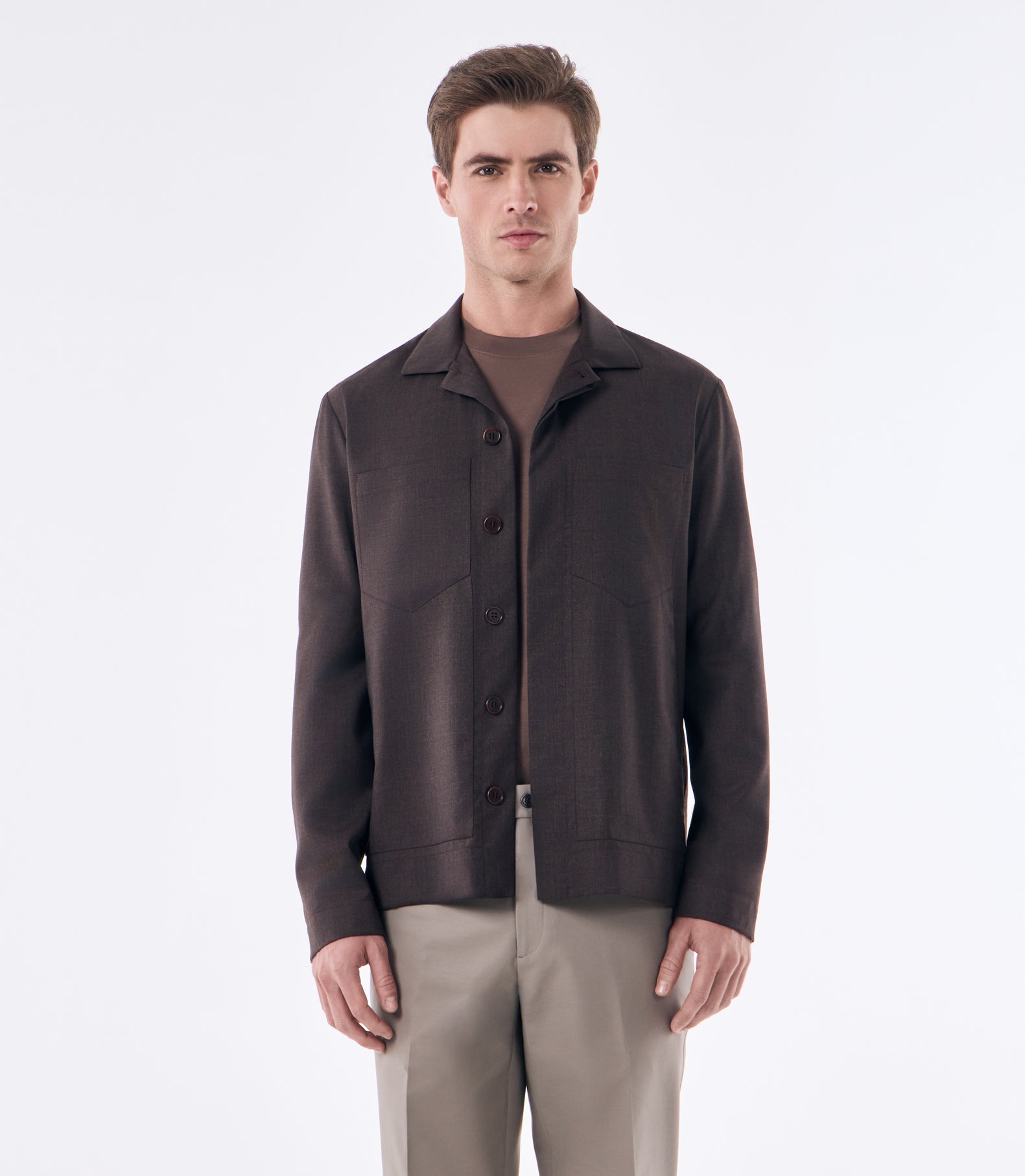 Caban Curto Masculino em Lã Fria Super 120s Marrom