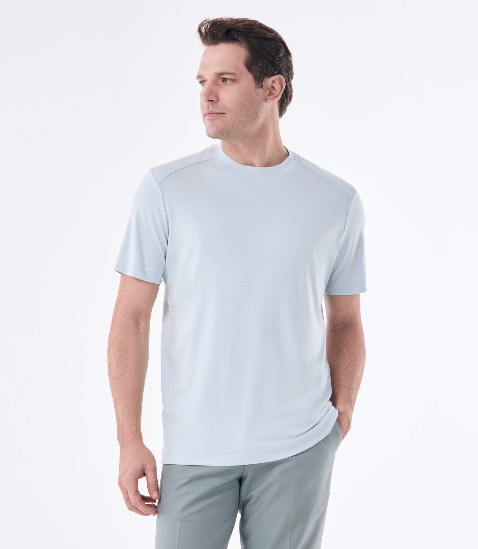 Camiseta Masculina em Algodão Pima Interloque Recorte Raglan Azul