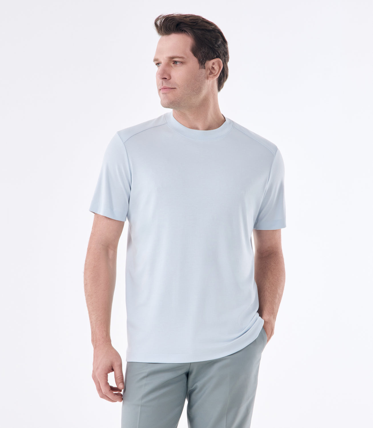Camiseta Masculina em Algodão Pima Interloque Recorte Raglan Azul – slide 1