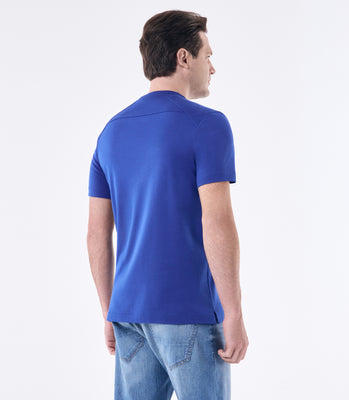 Camiseta Masculina em Algodão Pima Interloque Recorte Raglan Azul thumbnail 3